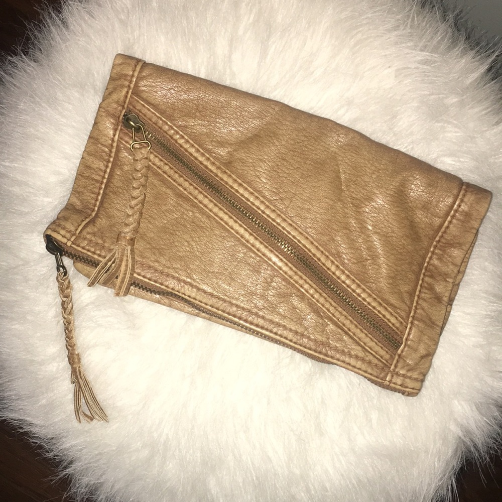 Tan leather clutch